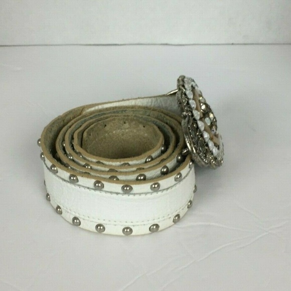 White Women\'s Sequin Leather Stud Belt 6194 main image 4